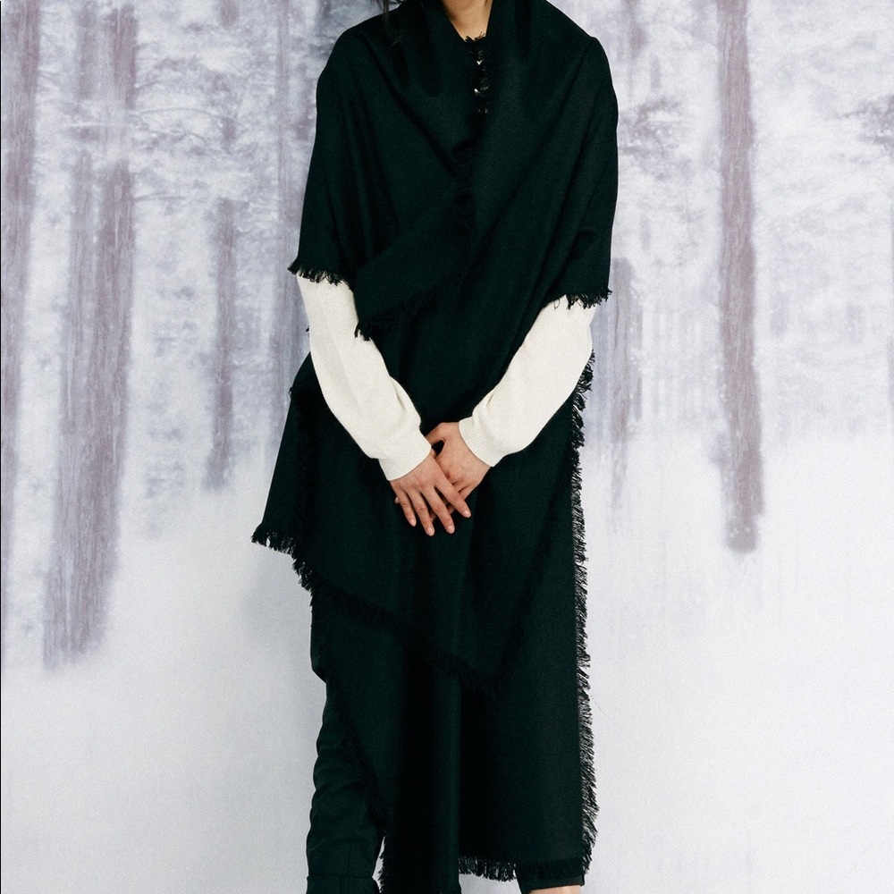 Tibi Fringe Blanket Scarf - Hunter Green